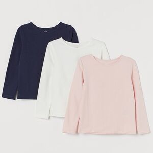 H&M 3 PK GIRLS LONG SLEEVE TEES - WHITE/PINK/NAVY SIZE 3T/4T (NEW WITH TAGS) A12